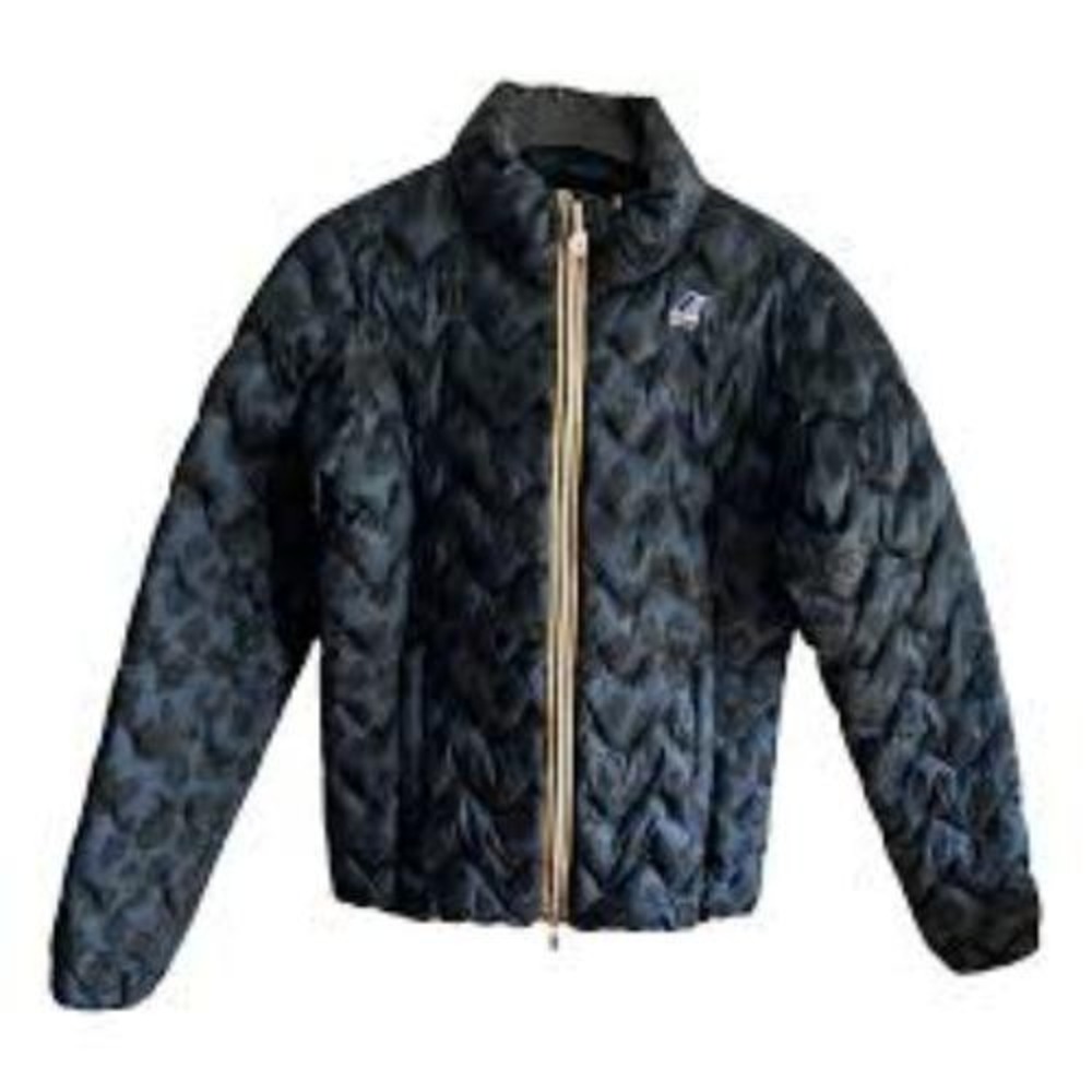 K-Way Puffer Jacket‎ Women's Size 8 Navy Black Leopard Print Zipped Pockets